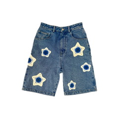 Arkyve 'White Star Crochet' Blue Jean Shorts