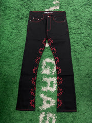 LOSTSHDWS Sun Logo & Red Outline Black Jeans