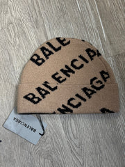 Balenciaga Tan Black Logo Beanie