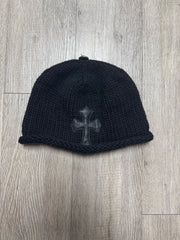 Chrome Hearts Black Knit Leather Patch Beanie