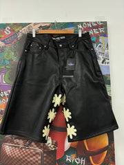 LOSTSHDWS Leather Sun Logo Shorts Black Bone