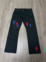 Chrome Hearts Black Wash Spider-Man Cross Patch Chino Pants