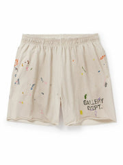 Gallery Dept Paint Splatter Logo Cream Shorts