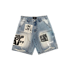 MIXED EMOTIONS MEN'S BLUE 'AI' DENIM CARPENTER SHORTS