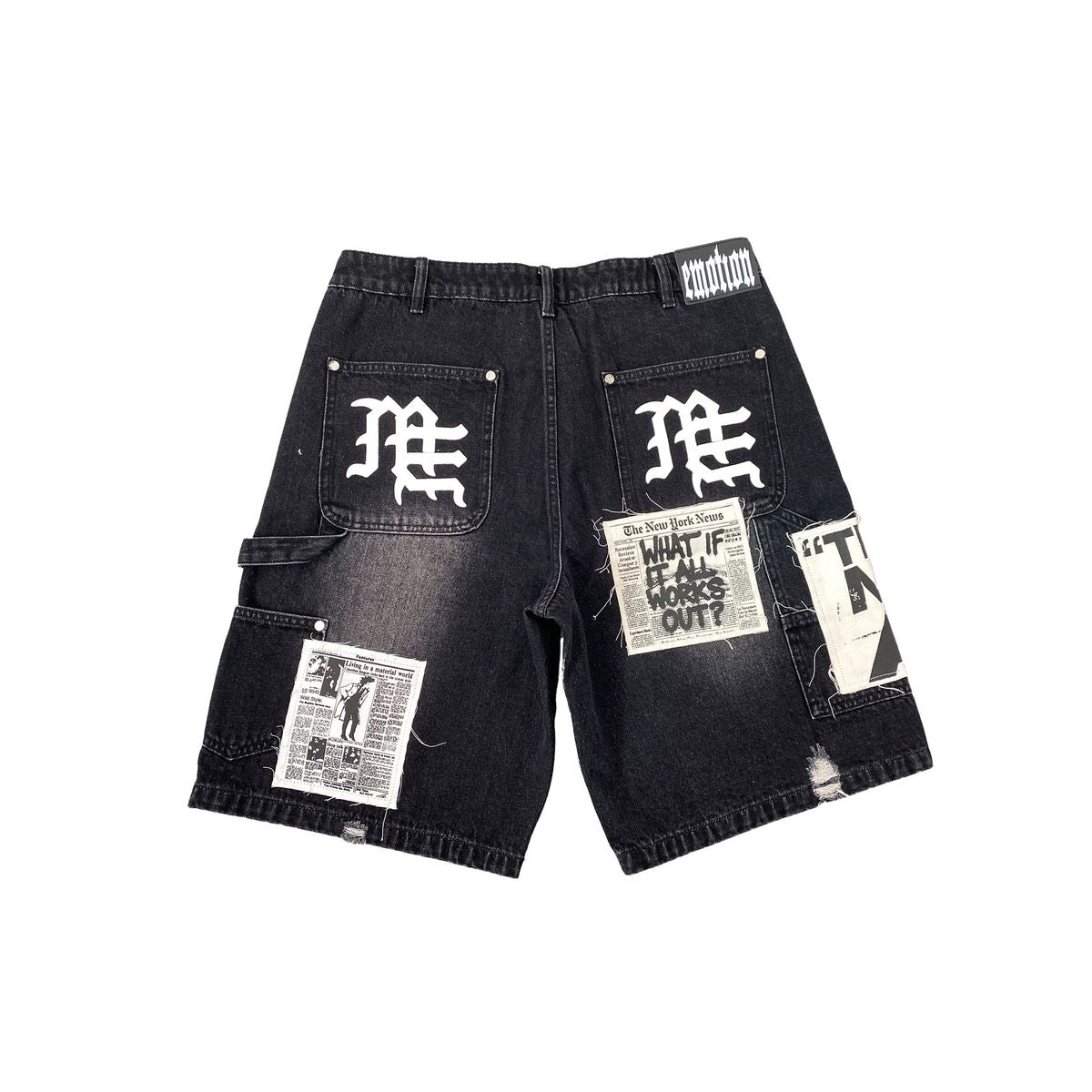 MIXED EMOTIONS MEN'S BLACK 'AI' DENIM CARPENTER SHORTS