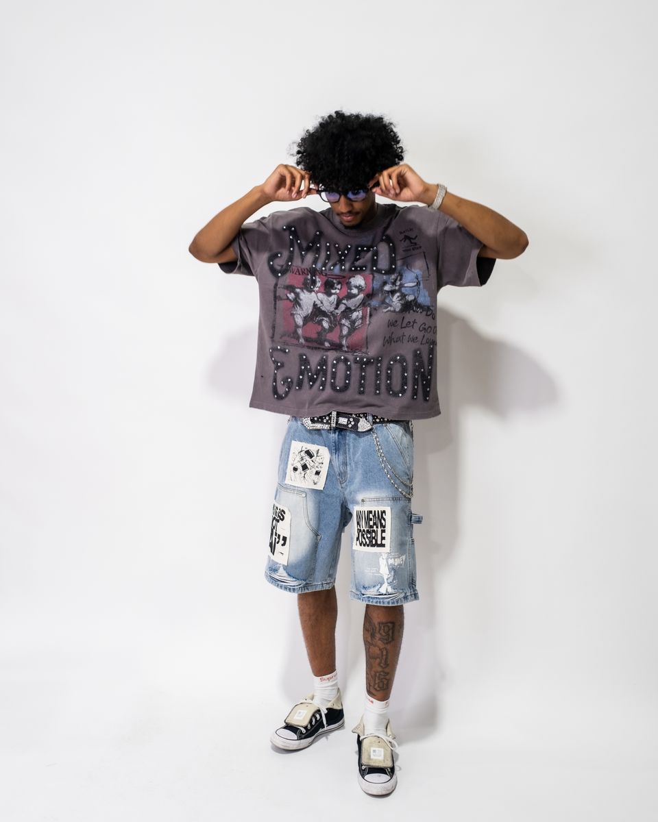 MIXED EMOTIONS MEN'S BLUE 'AI' DENIM CARPENTER SHORTS