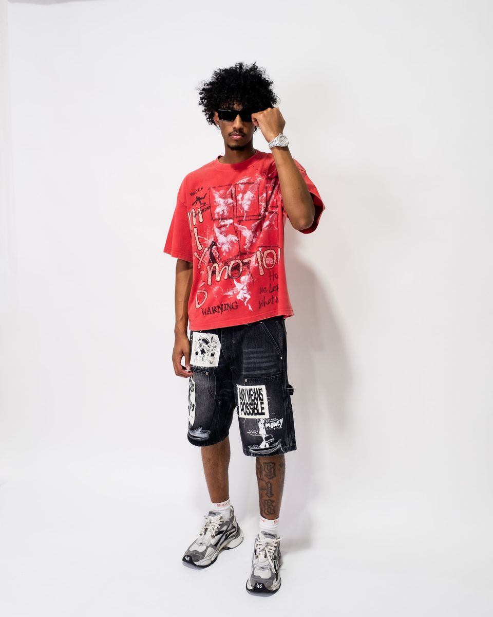 MIXED EMOTIONS MEN'S BLACK 'AI' DENIM CARPENTER SHORTS