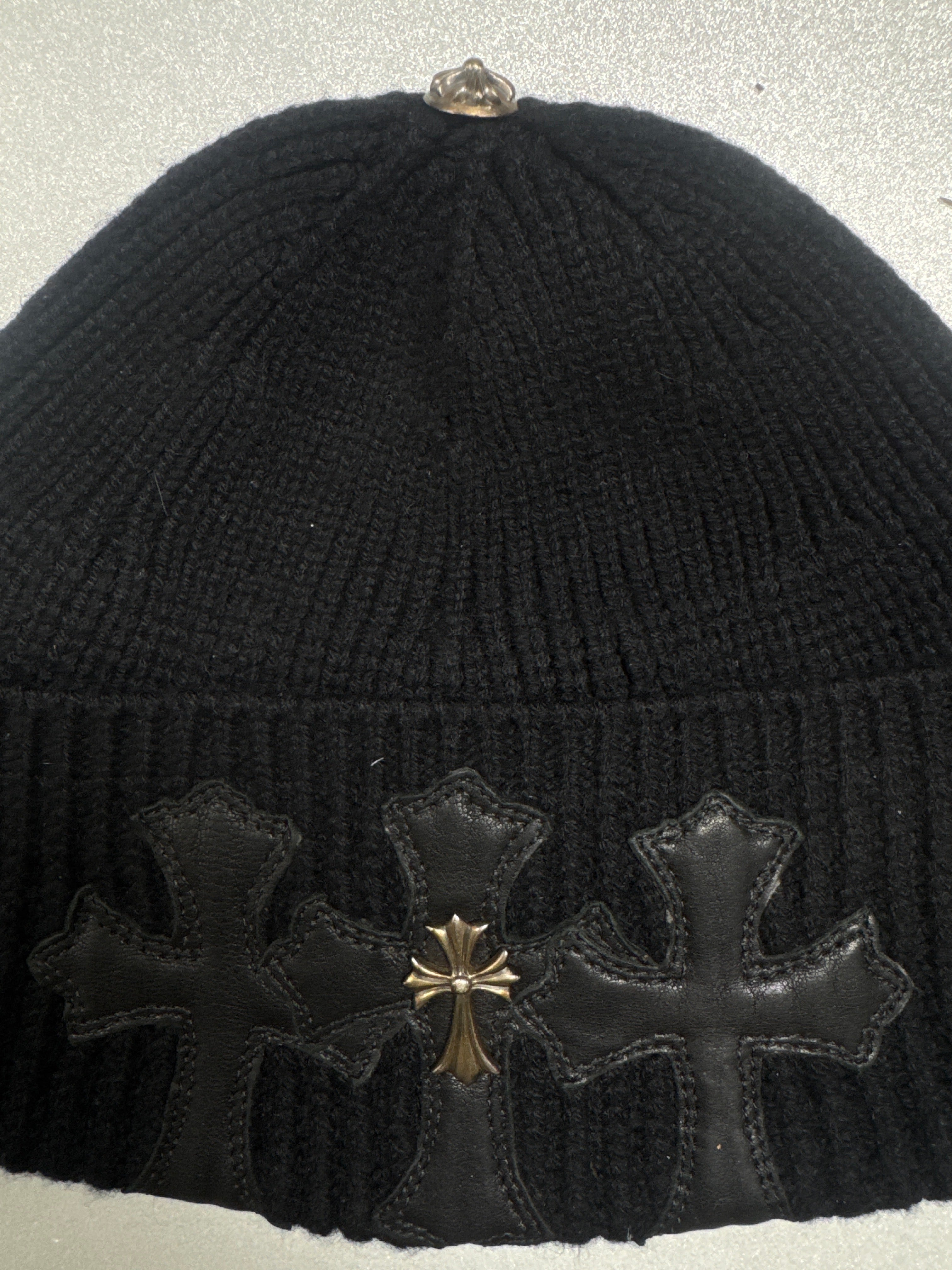 Chrome Hearts Black Cemetery Silver Cross Beanie