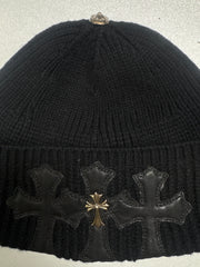 Chrome Hearts Black Cemetery Silver Cross Beanie