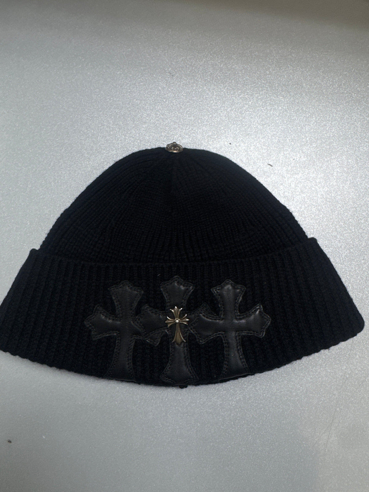 Chrome Hearts Black Cemetery Silver Cross Beanie