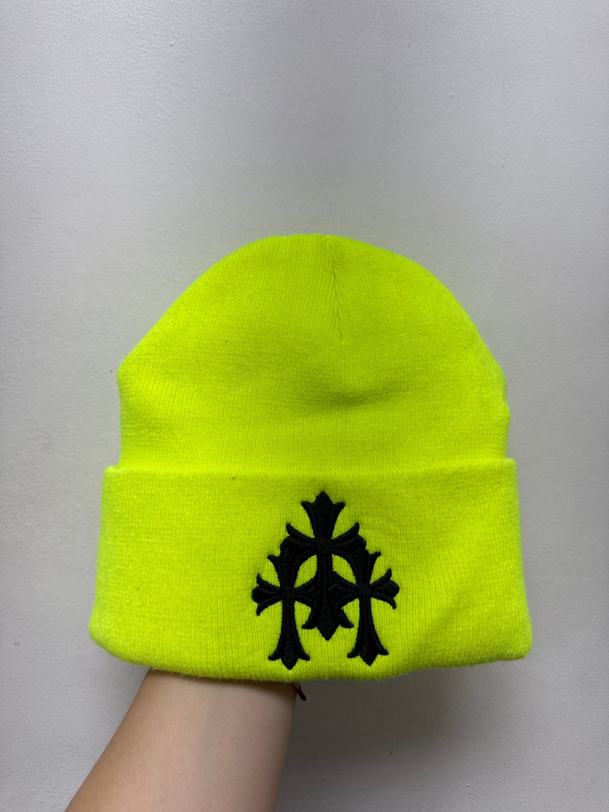 Chrome Hearts Lime Black Neon Triple Cross Beanie