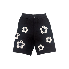 Arkyve 'White Star Crochet' Black Jean Shorts