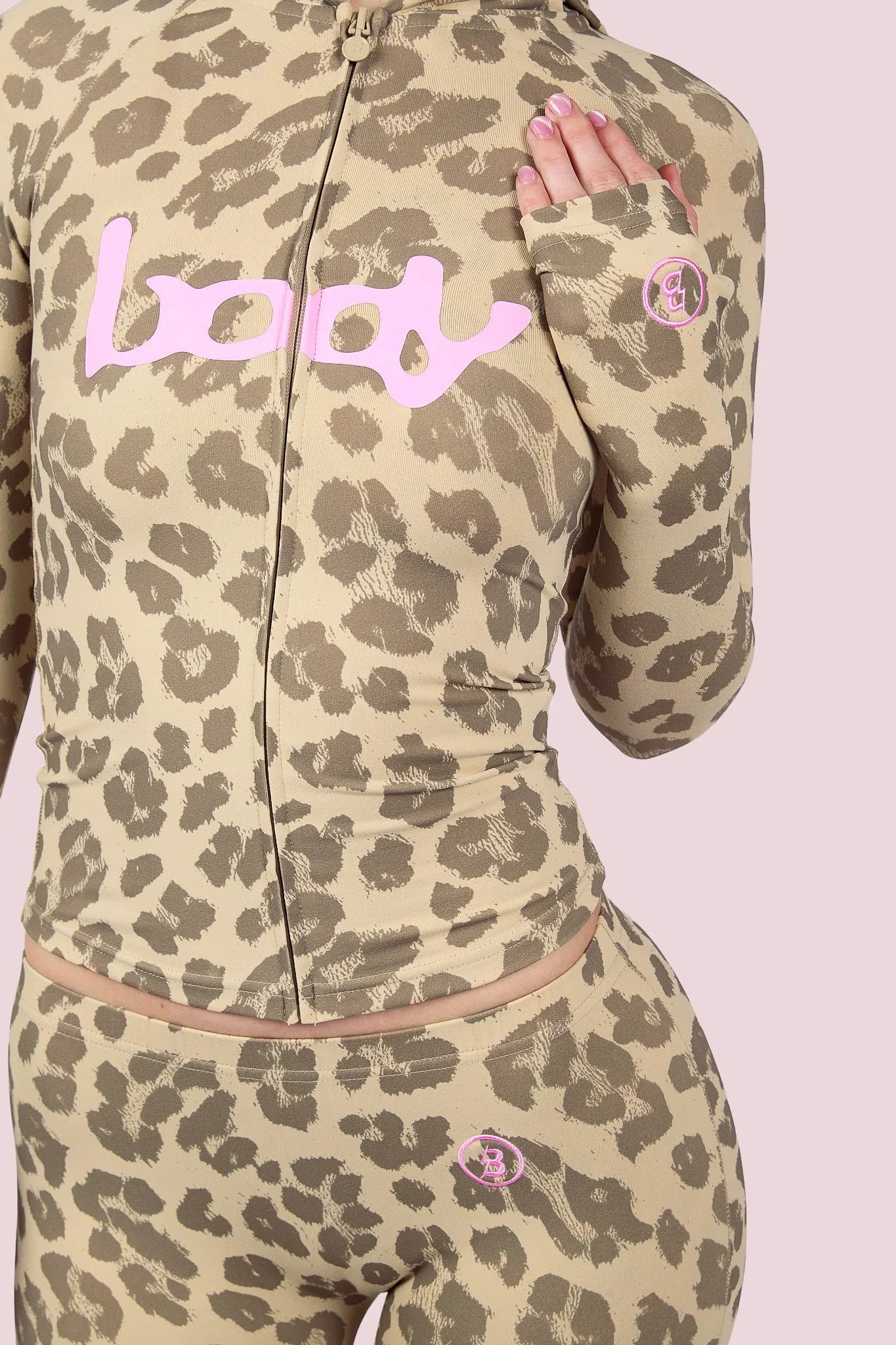 Body By Raven 'Basics 2.0' Leopard & Baby Pink Zip Up Hoodie