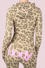 Body By Raven 'Basics 2.0' Leopard & Baby Pink Zip Up Hoodie