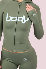 Body By Raven 'Basics 2.0' Olive & Sky Blue Zip Up Hoodie