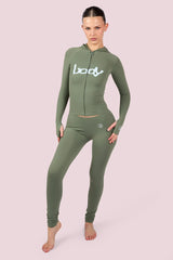 Body By Raven 'Basics 2.0' Olive & Sky Blue Zip Up Hoodie