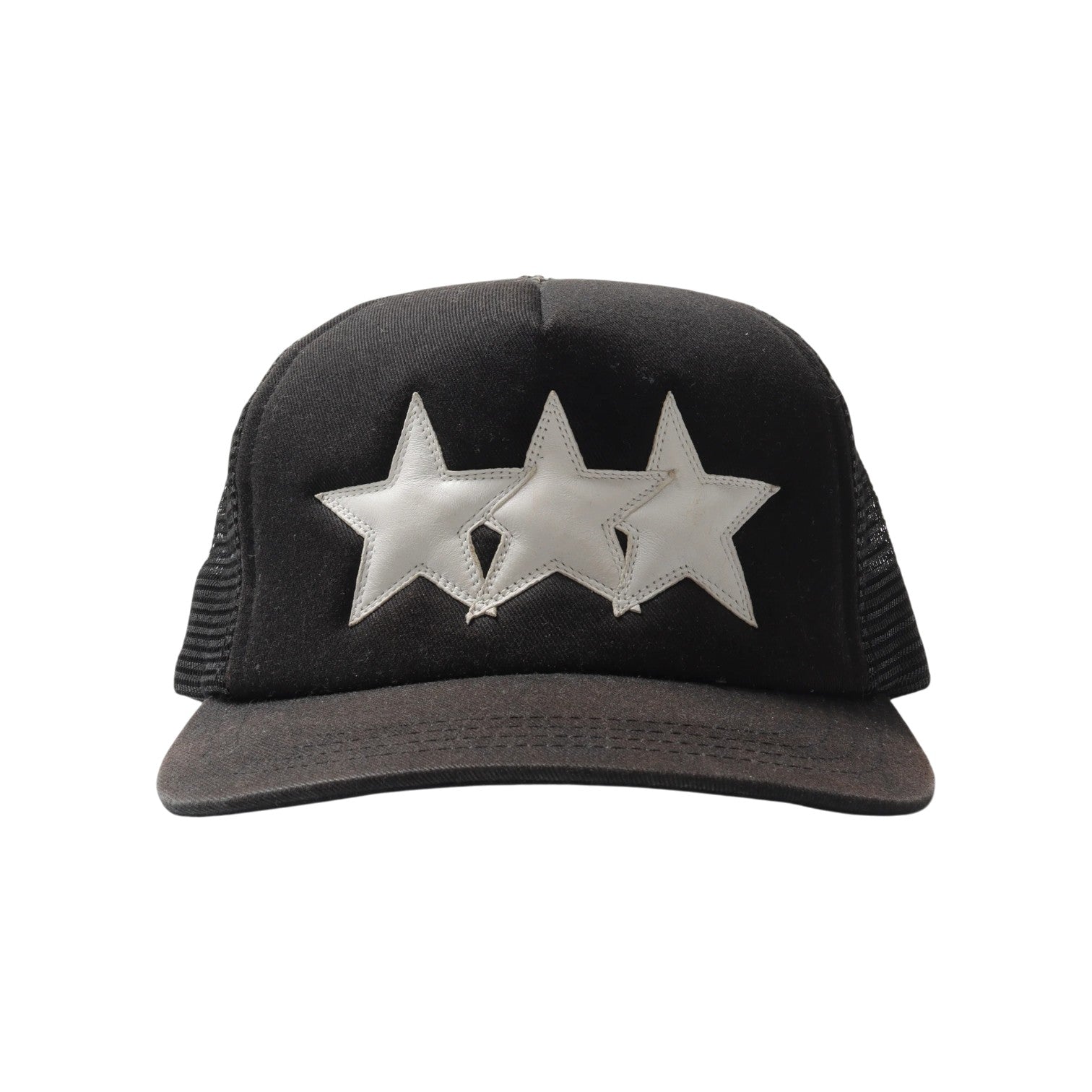 Chrome Hearts 'Leather 3 Star' Black & White Trucker Hat
