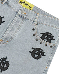 Godspeed 'Infinity Logo' Light Wash Jean Shorts