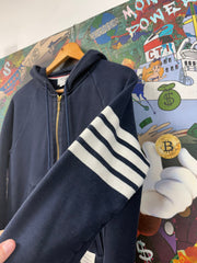 Thom Browne Navy White 3 Bar Zip Up
