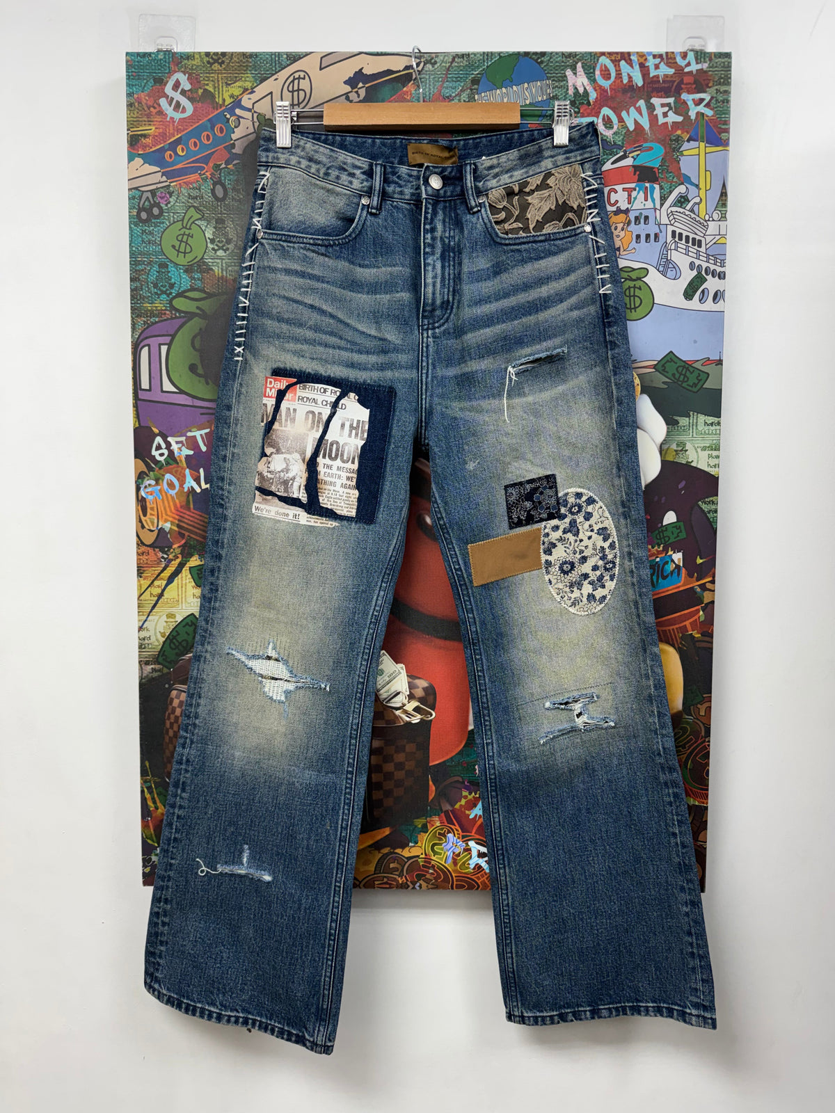 Birth Of A Royal Child Patchwork Fade Denim Pants