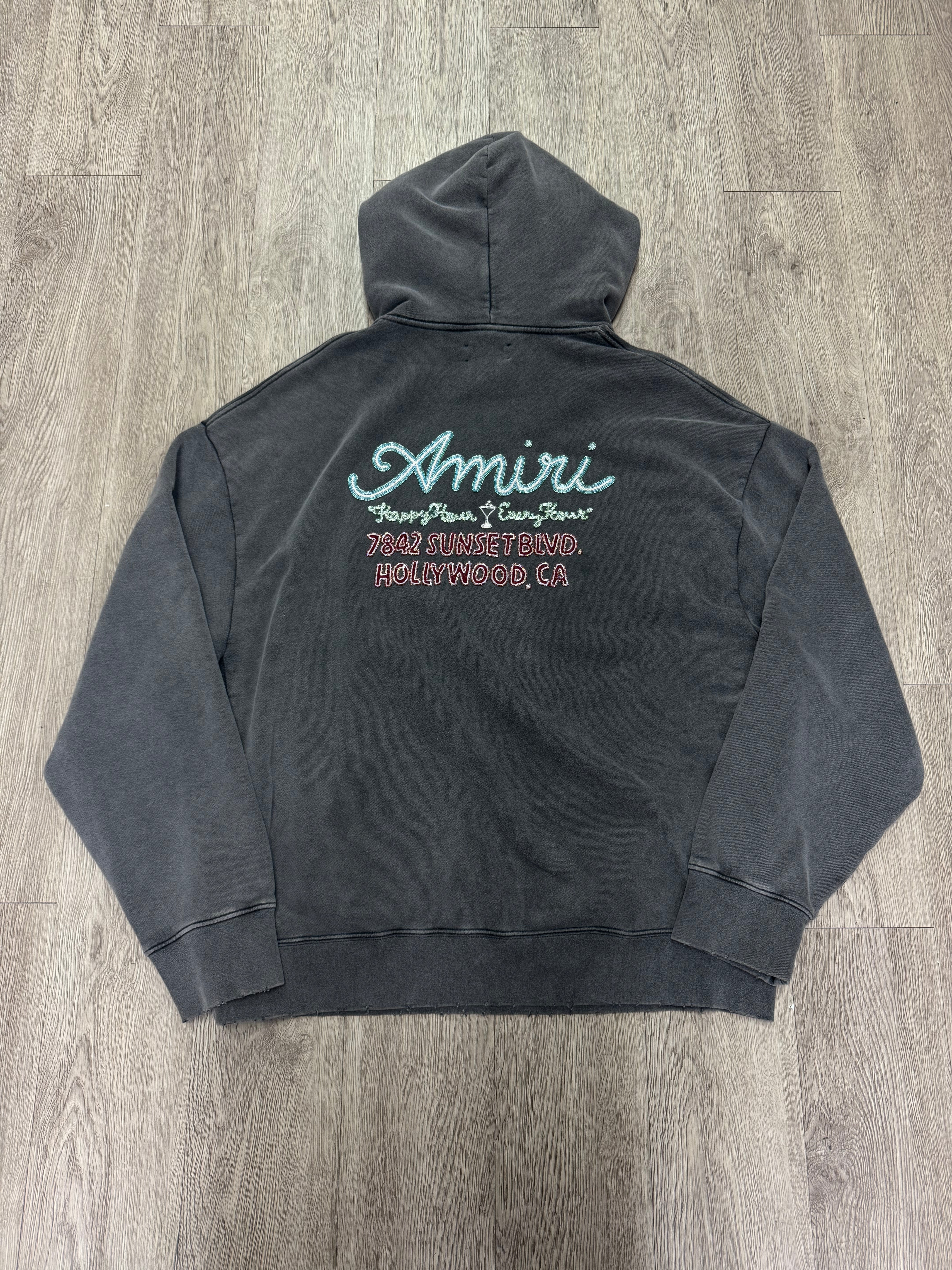 Amiri Grey Washed Neon Lights Rhinestone Hoodie