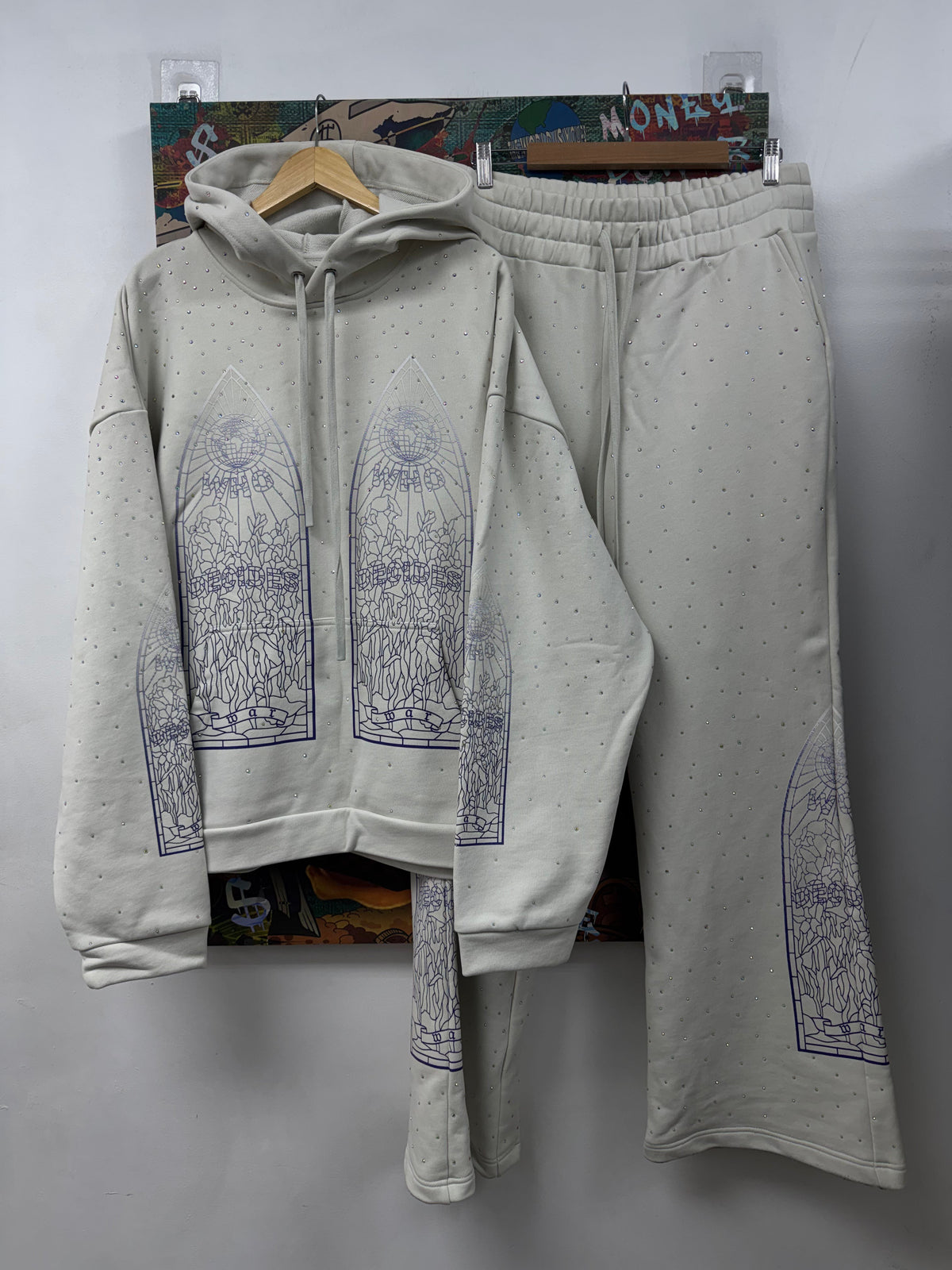 Who Decides War White Stained Glass Rhinestone Sweatsuit