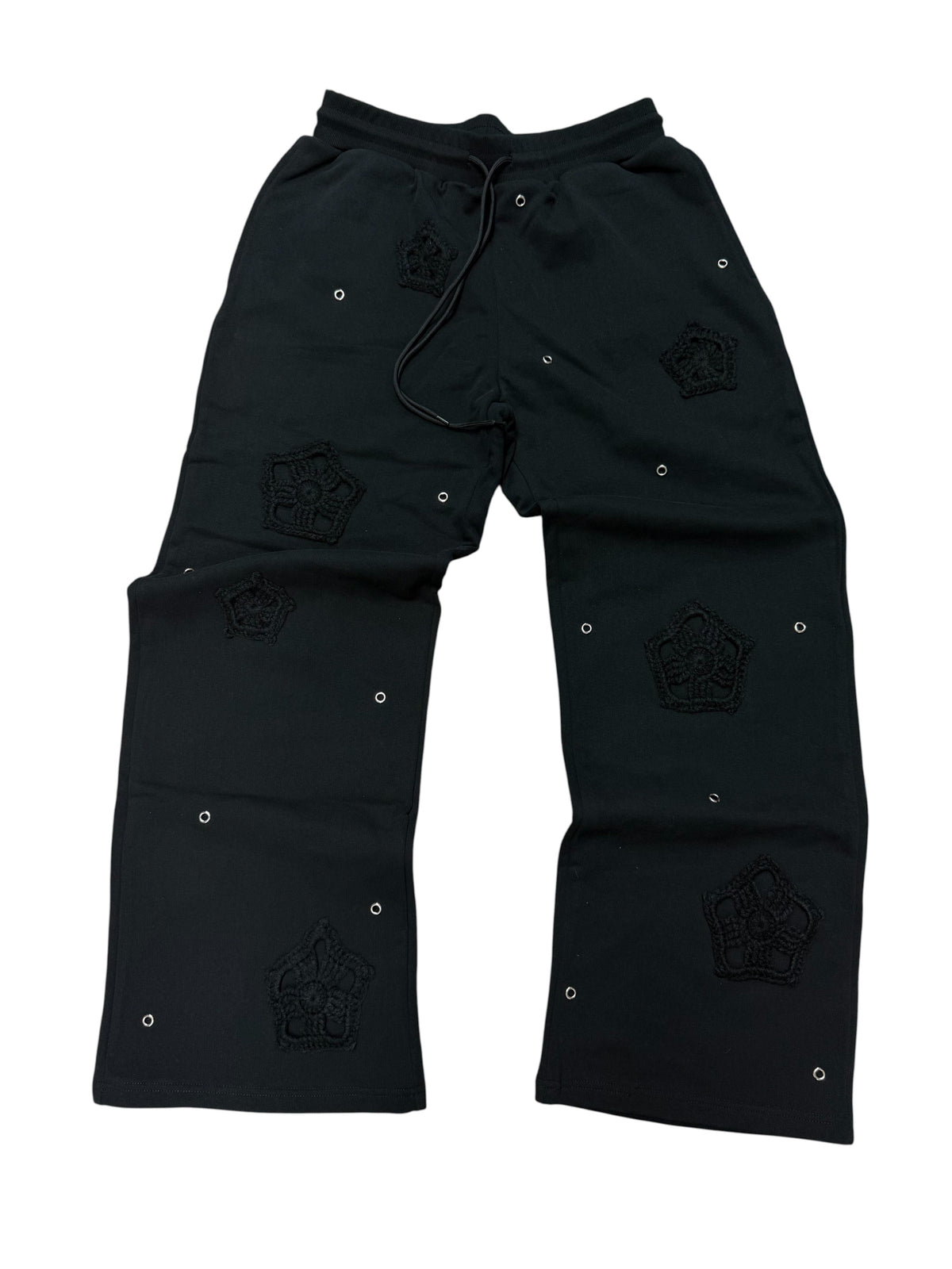 Arkyve Phantom Patch Crochet Black Sweats