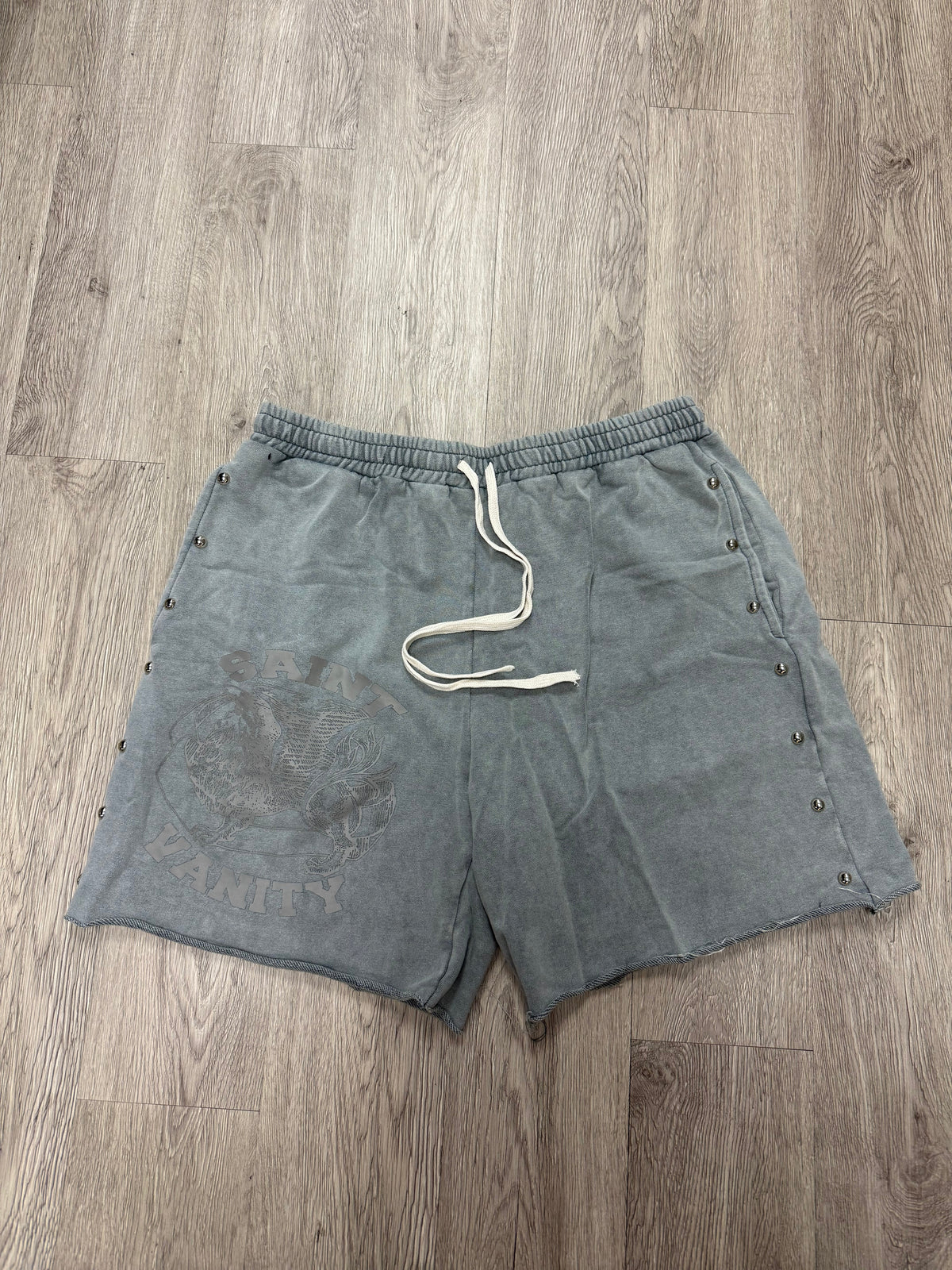 Saint Vanity Terry Cloth Grey Studded Shorts