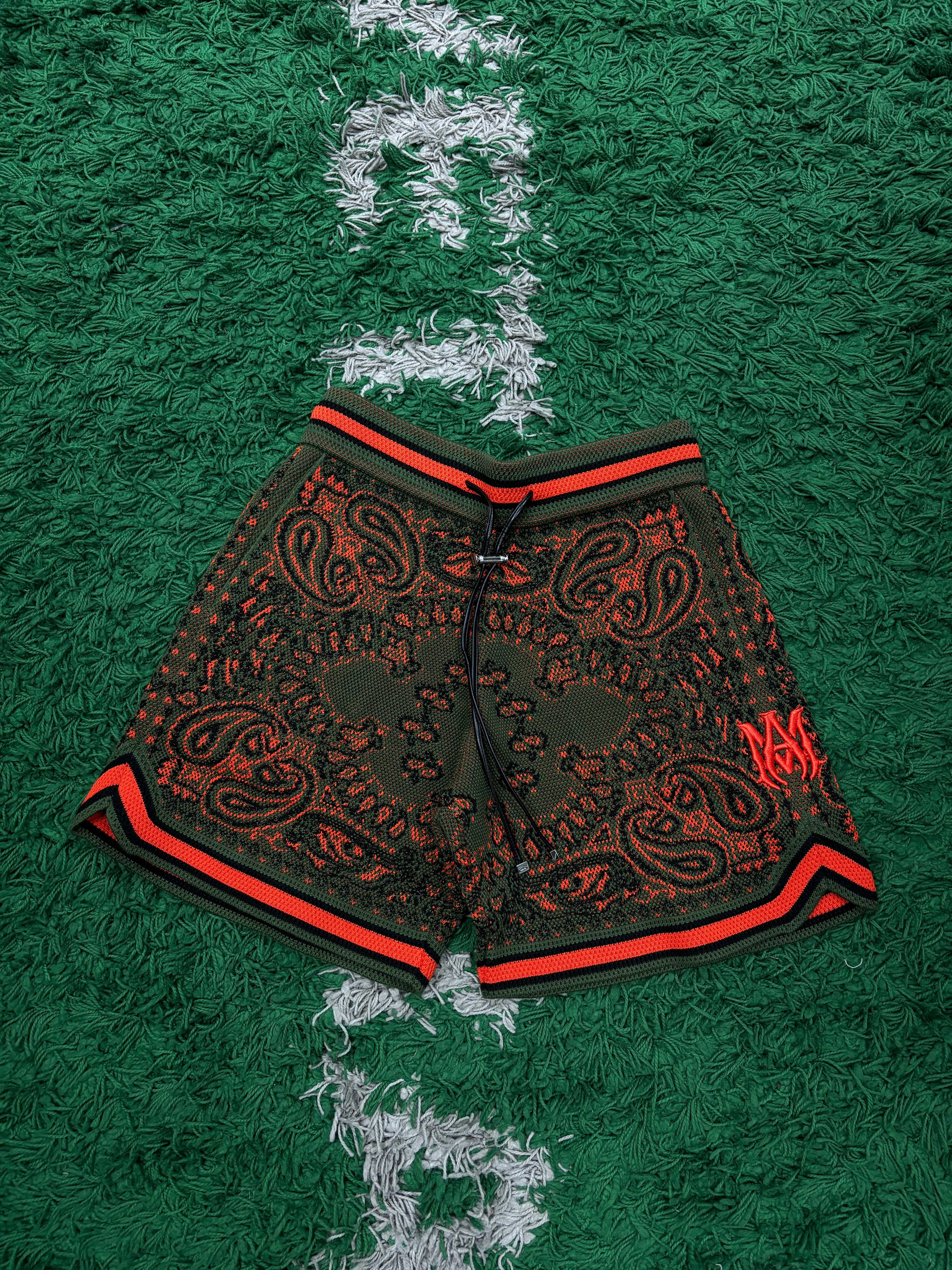 Amiri Shorts B-Ball Bandana Green Orange