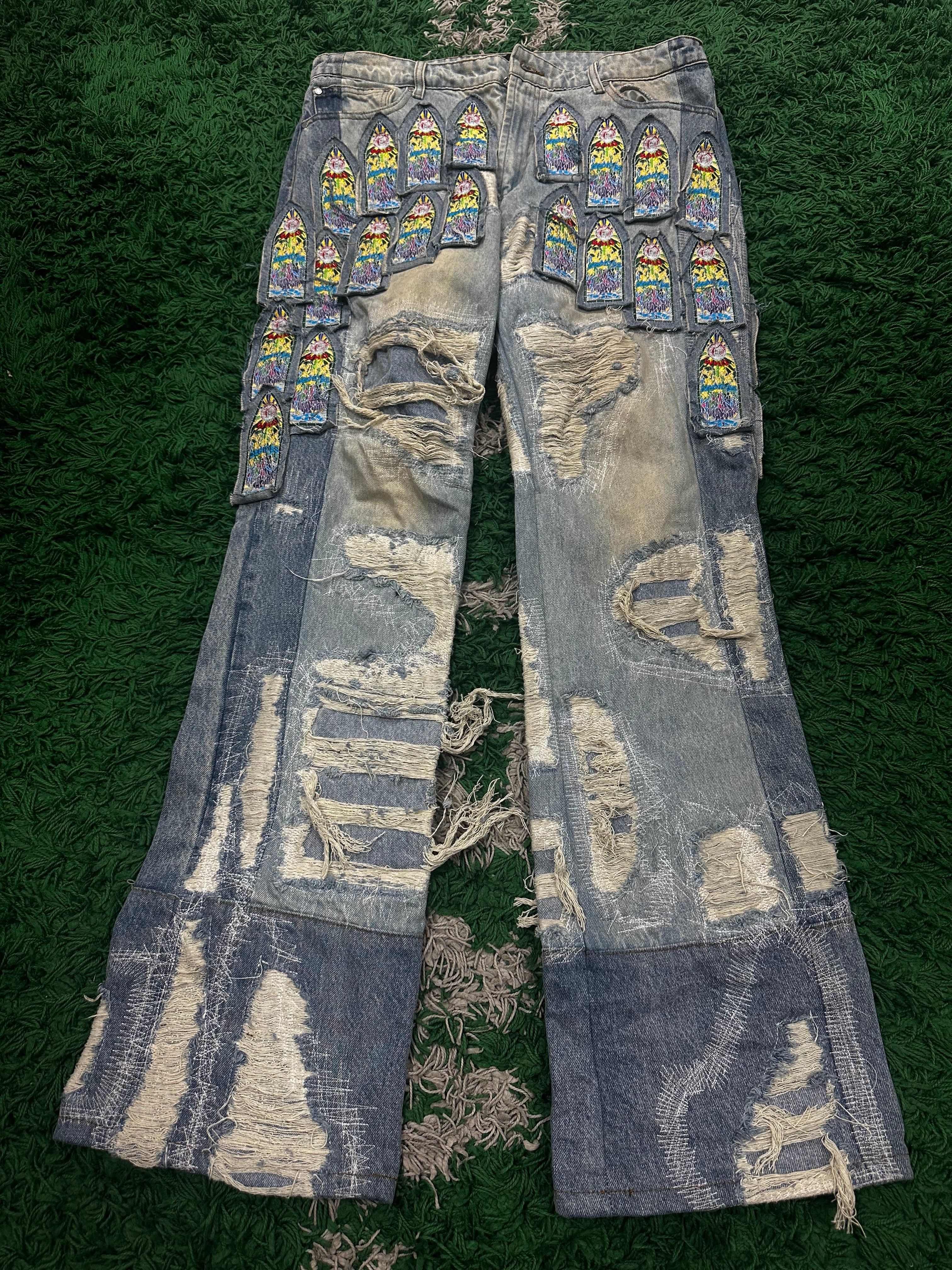 WDW Multi Patchwork Distressed Denim Jeans