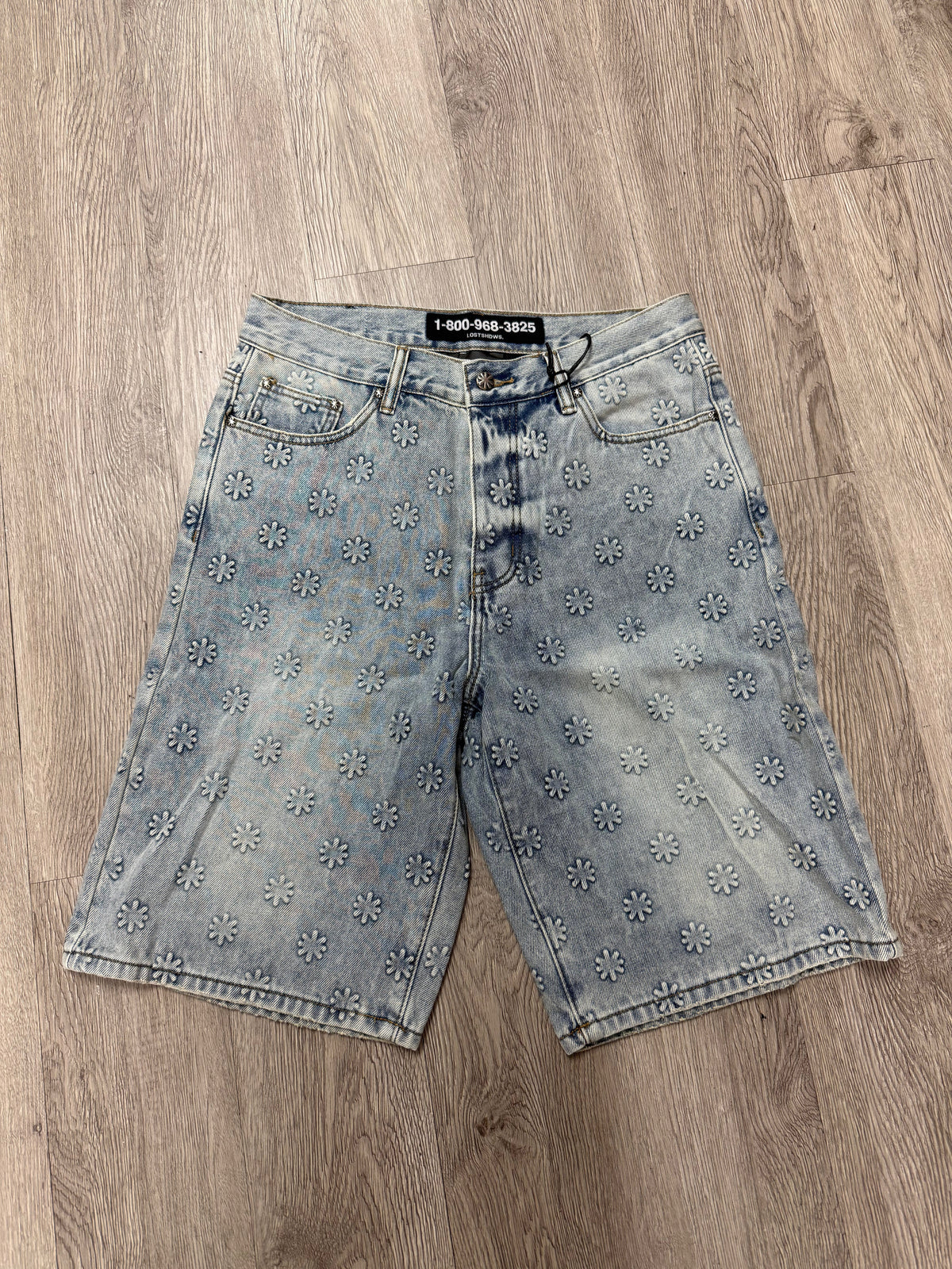 LOSTSHDWS Embossed Blue Shorts