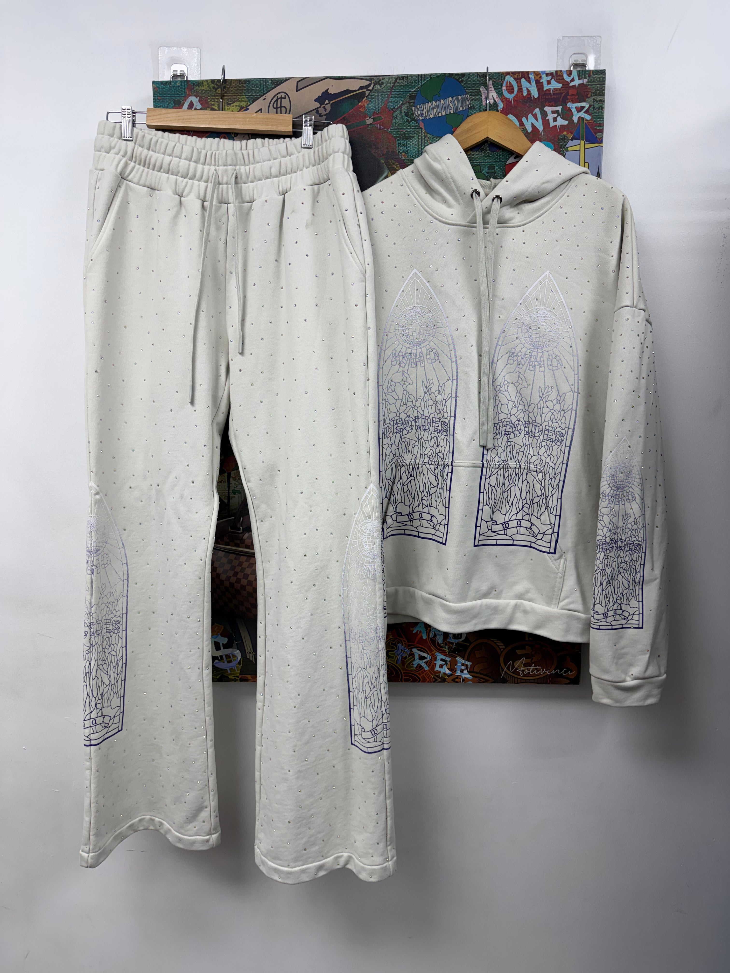 Who Decides War White Stained Glass Rhinestone (Fits Large) Sweatsuit