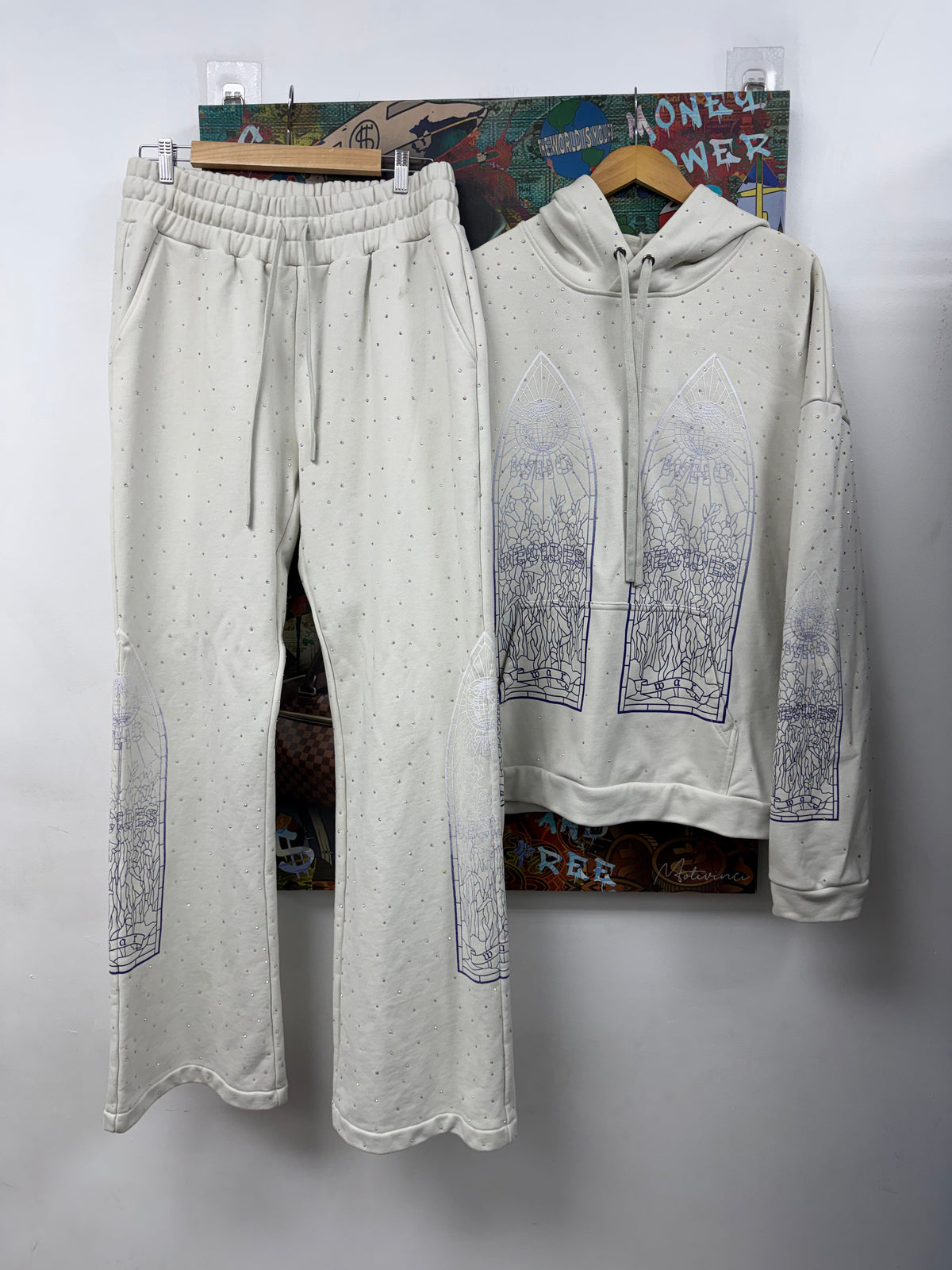 Who Decides War White Stained Glass Rhinestone (Fits Large) Sweatsuit