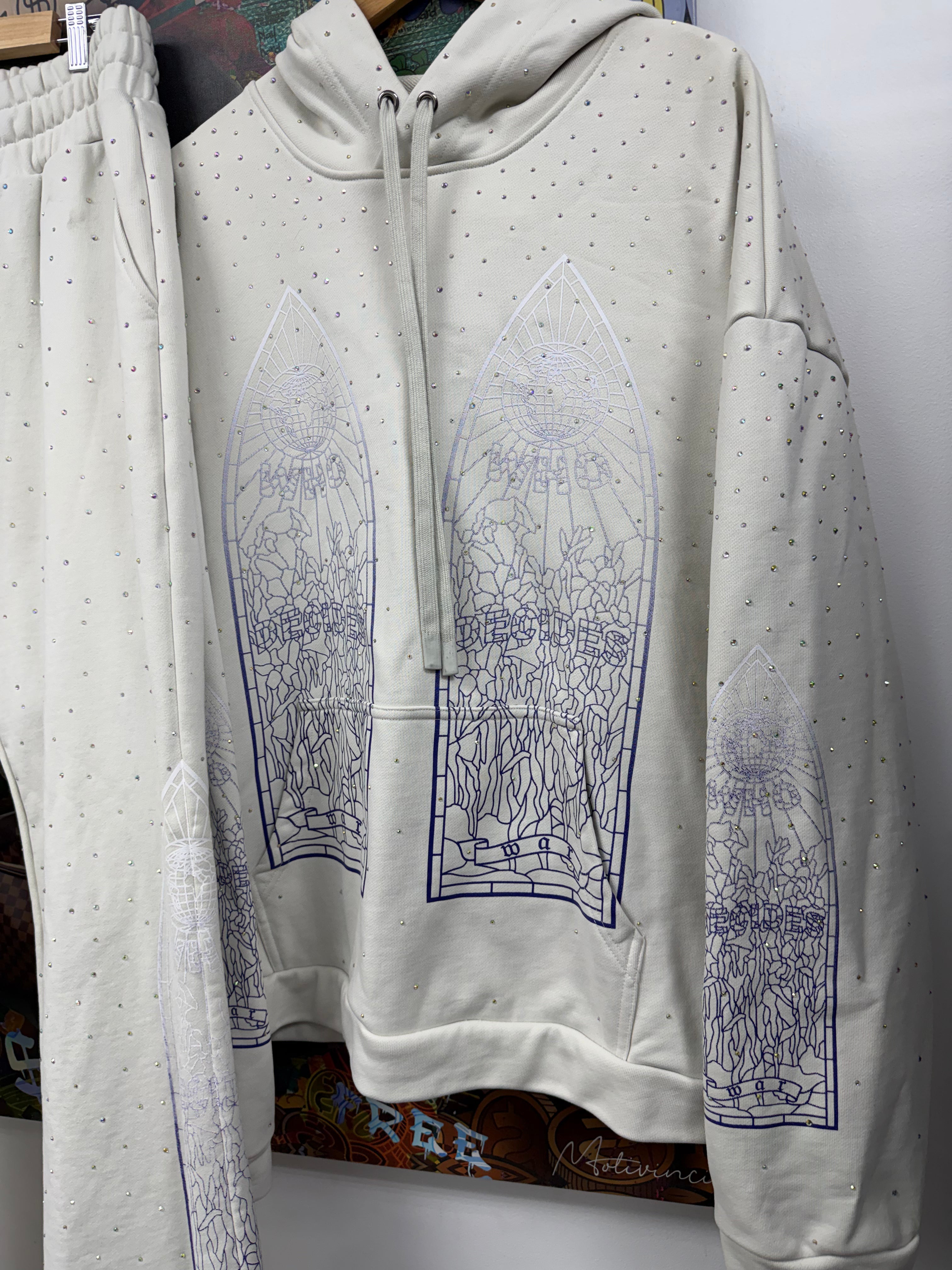 Who Decides War White Stained Glass Rhinestone (Fits Large) Sweatsuit