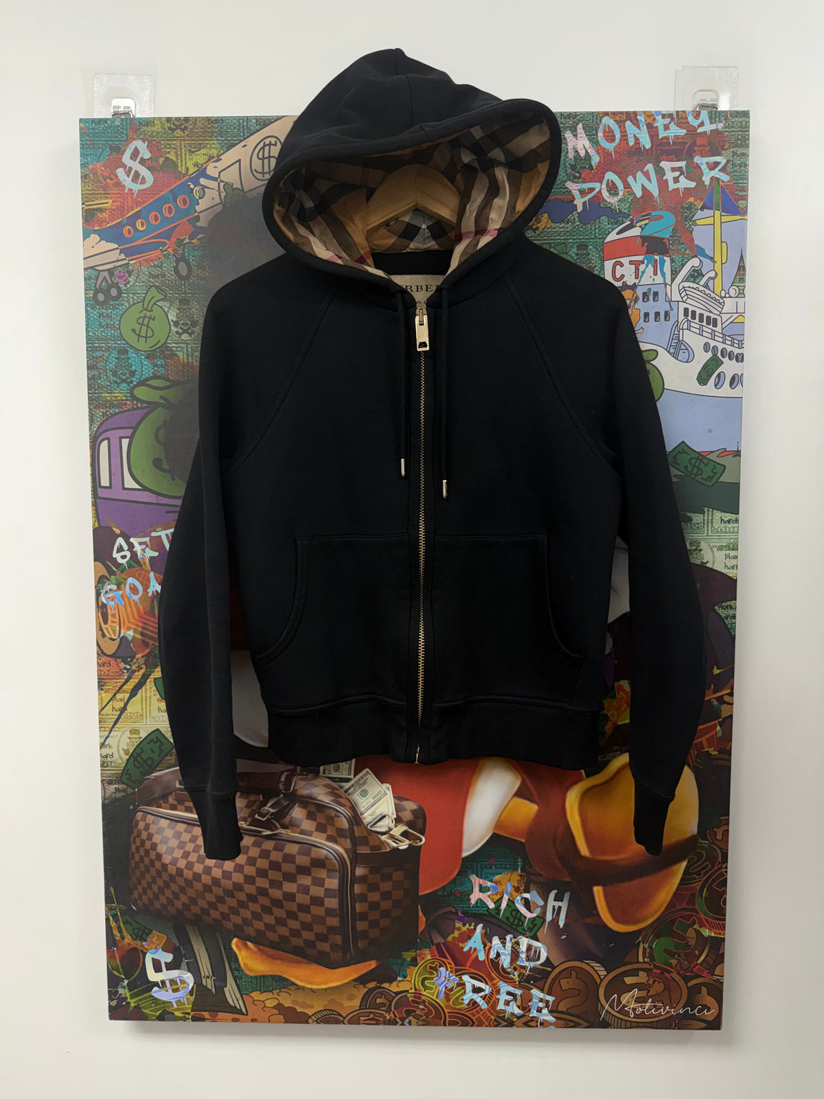 Burberry Black Hooded Monogram Zip Up