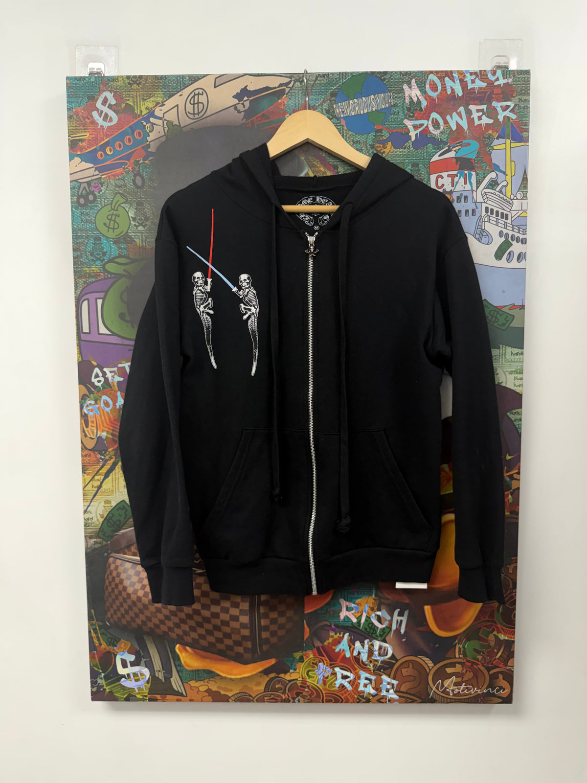 Chrome Hearts Black Red Foti Horseshoe Zip Up Hoodie