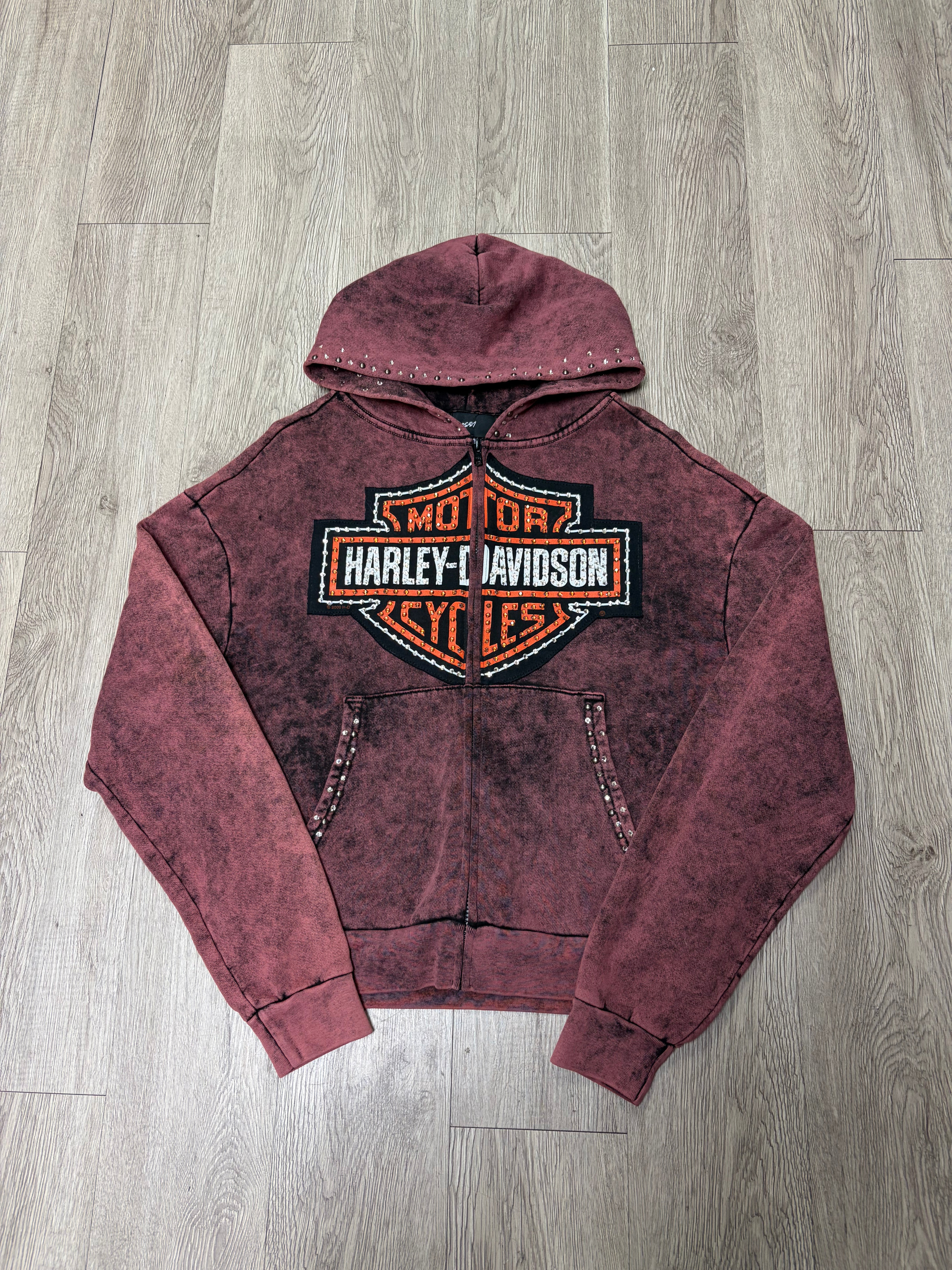 Bossi Vintage Red Harley Davidson Rhinestone Zip Up