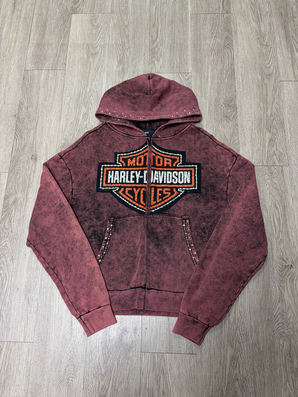 Bossi Vintage Red Harley Davidson Rhinestone Zip Up