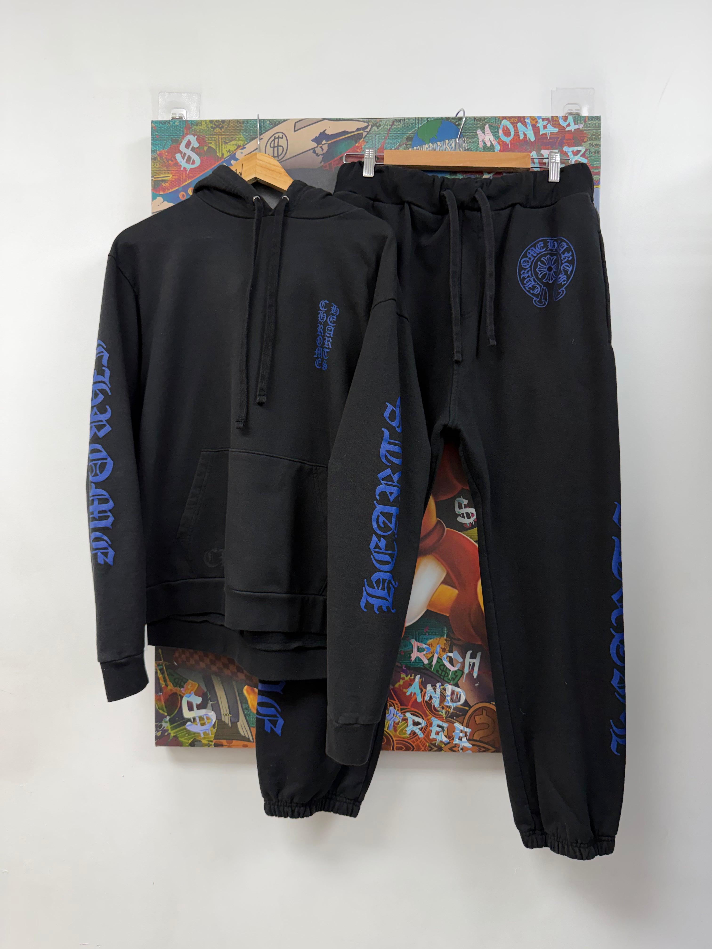 Chrome Hearts Black Blue Horseshoe Vertical Sweatsuit