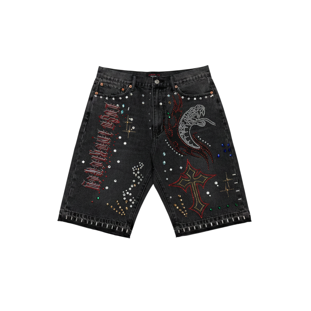 Lost Intricacy 'Snake Studded' Black Wash Jean Shorts