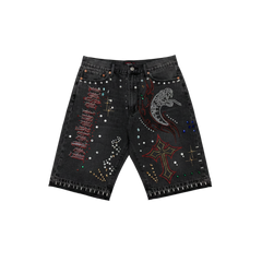 Lost Intricacy 'Snake Studded' Black Wash Jean Shorts