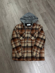 Celine Brown Plaid Logo Hooded Shirt Hoodie