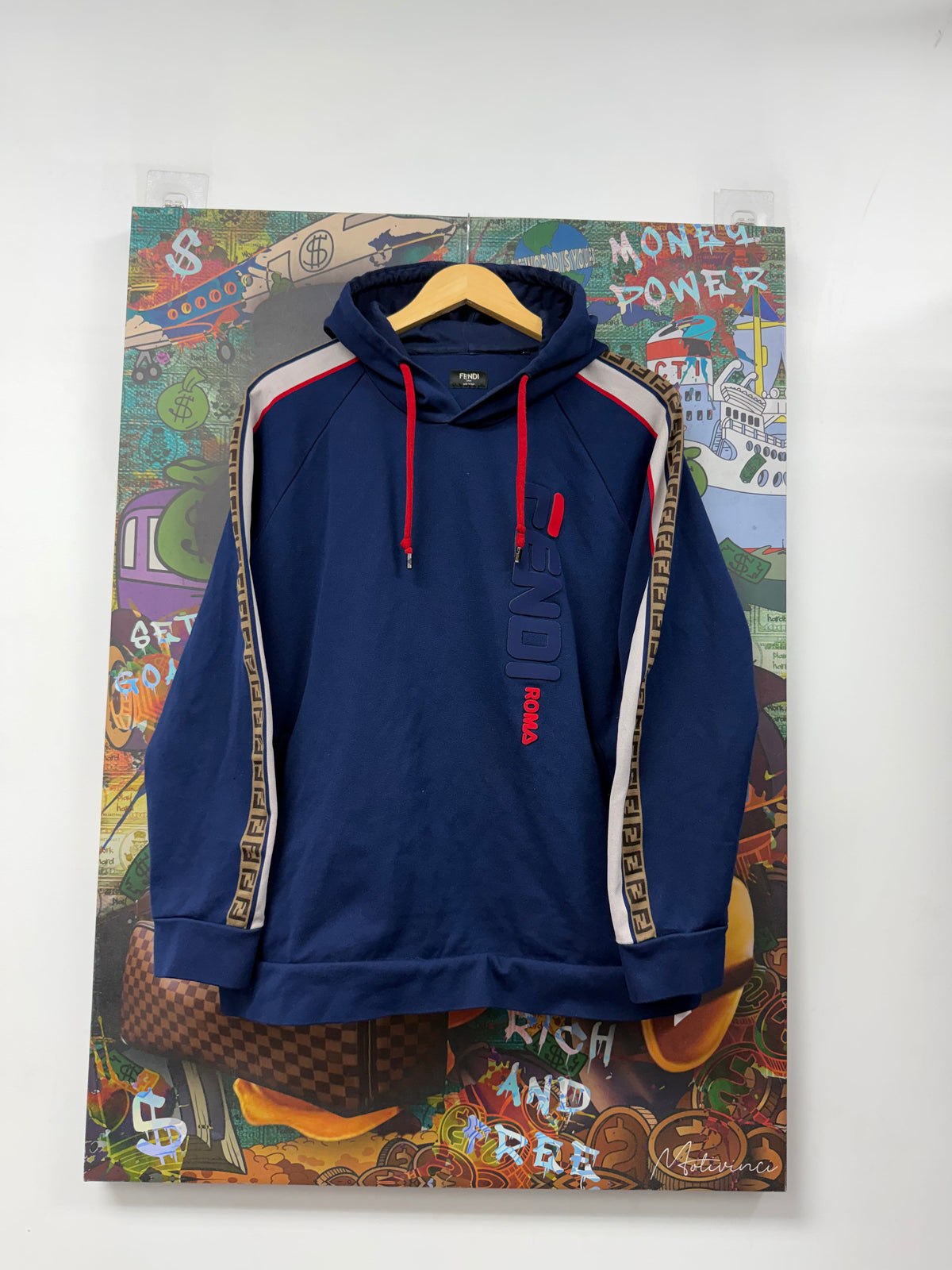 Fendi Navy Red Logo Hoodie
