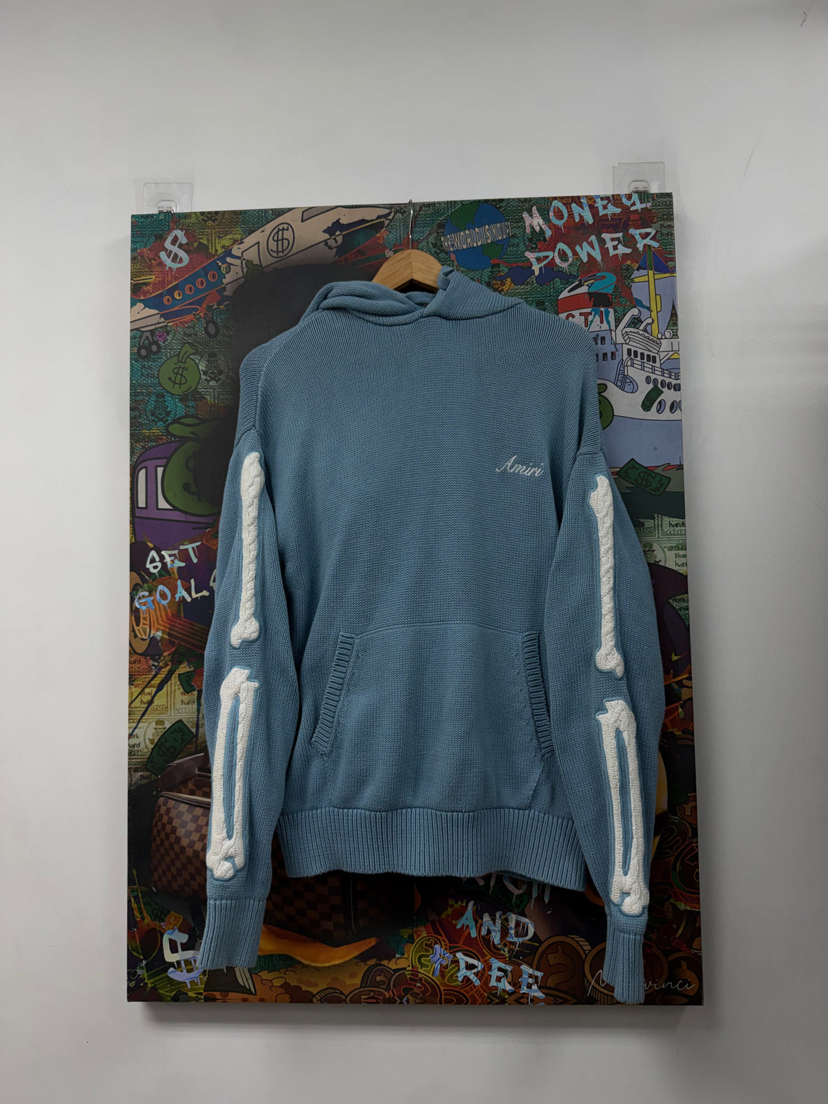 Amiri Blue White Knit Bones Hoodie
