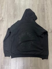 Chrome Hearts Vintage Black Tonal Floral Horseshoe Thermal Hoodie