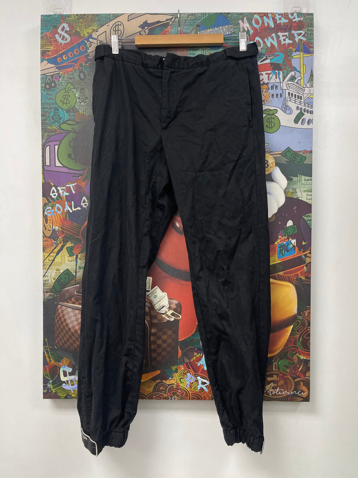 Prada Black Cuff Logo Jogger Pants