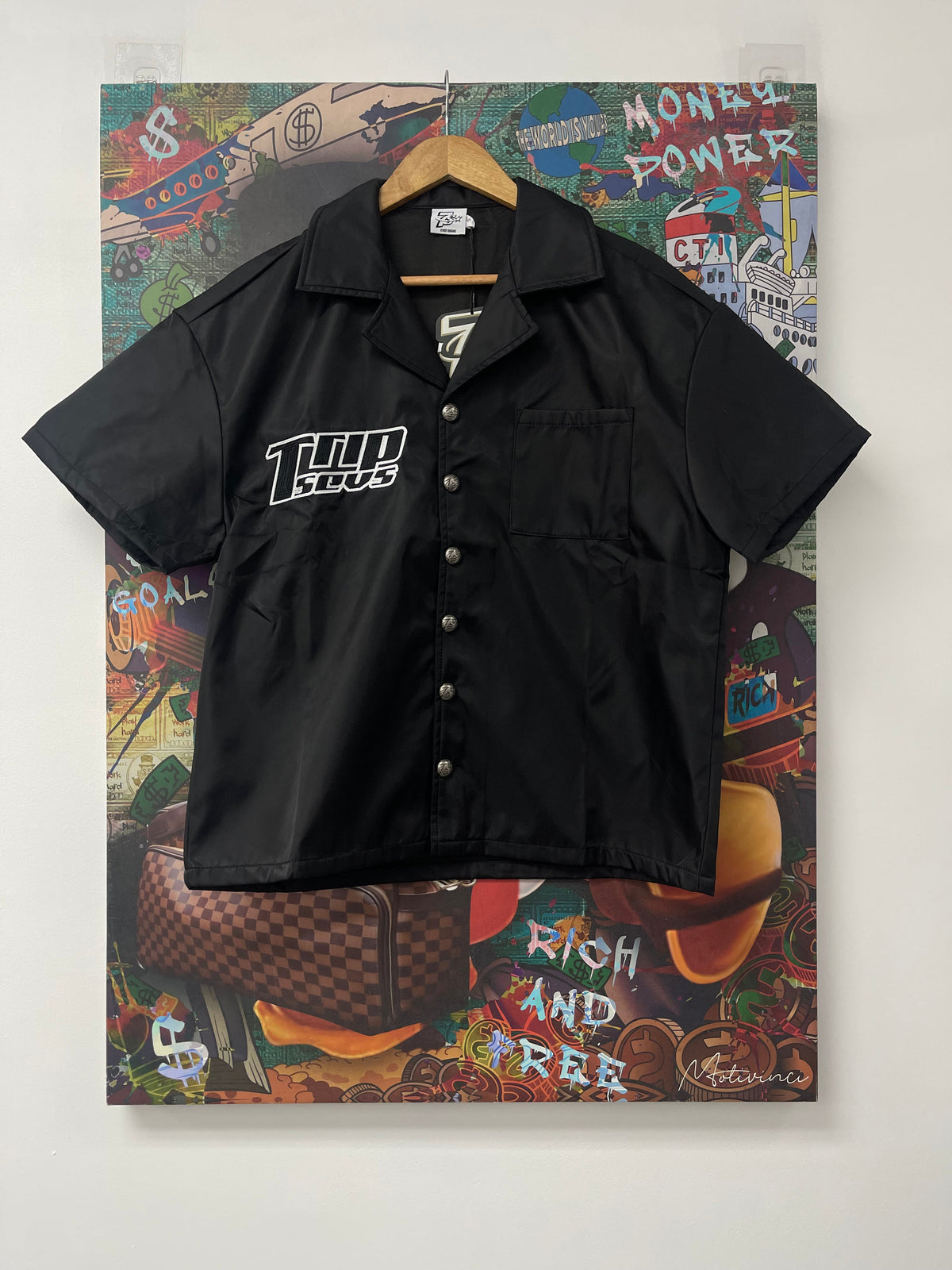Triple Sevens 7 Nylon Black Button Up Shirt