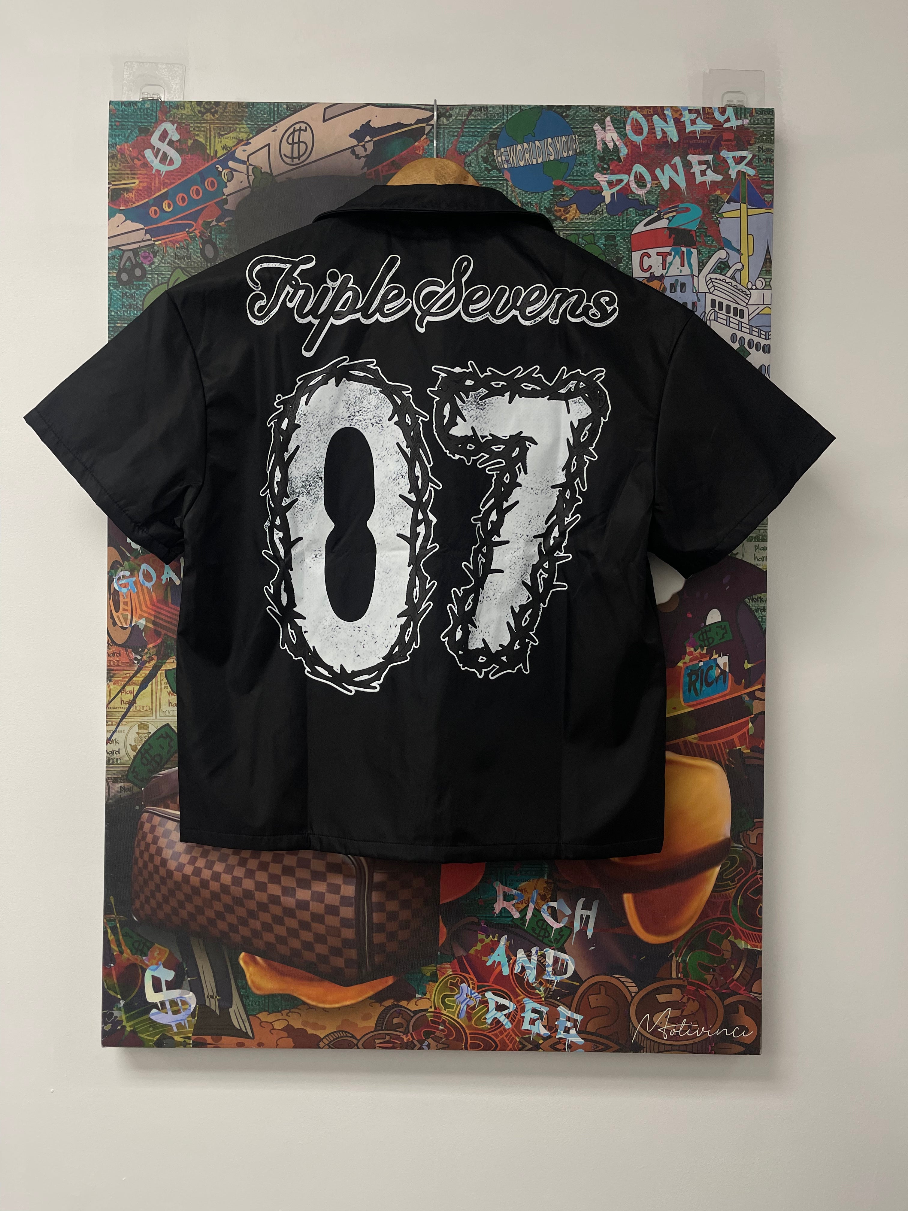 Triple Sevens 7 Nylon Black Button Up Shirt