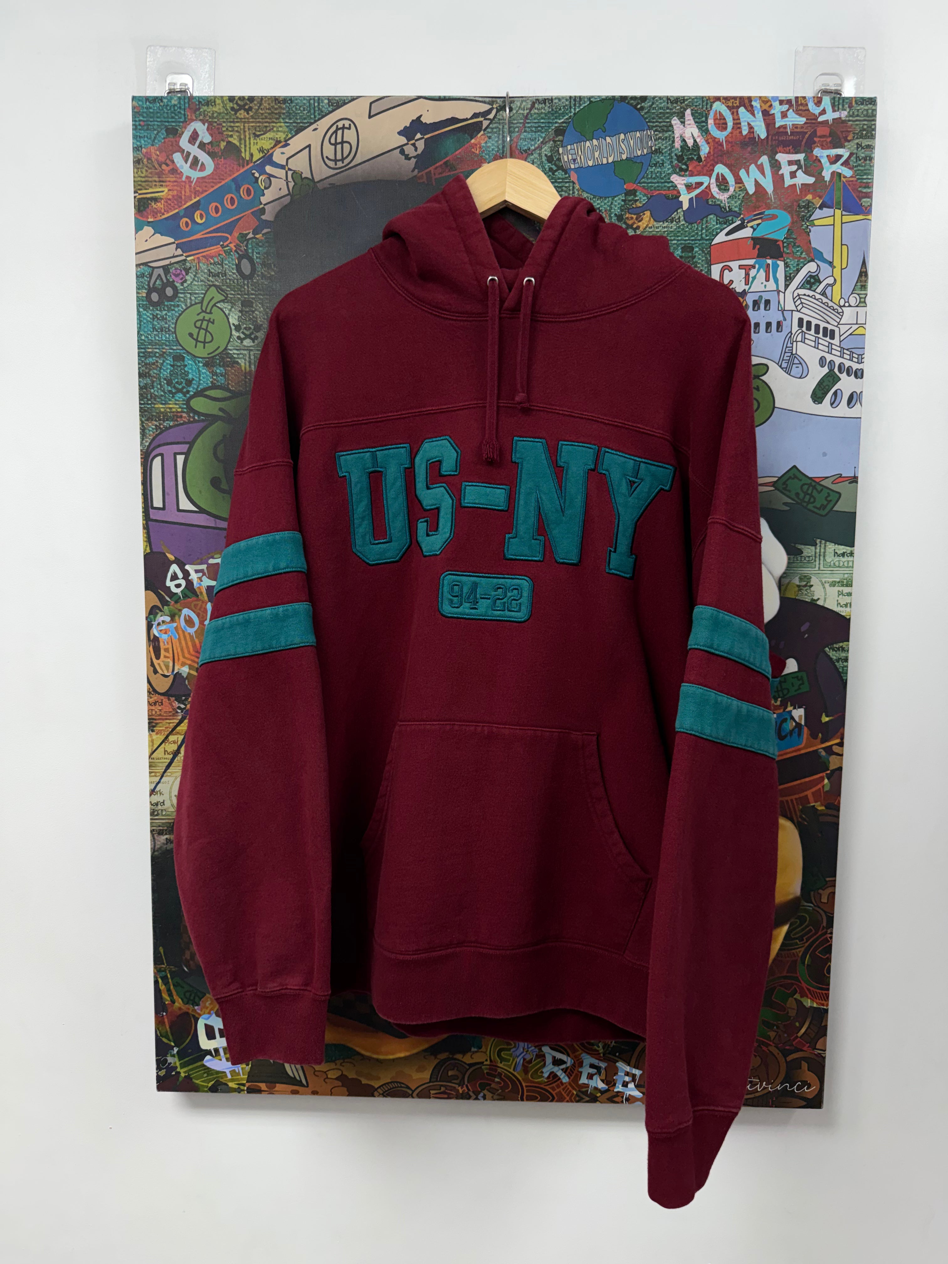 Supreme Maroon Teal Hooded Logo US-NY 94-22 Hoodie
