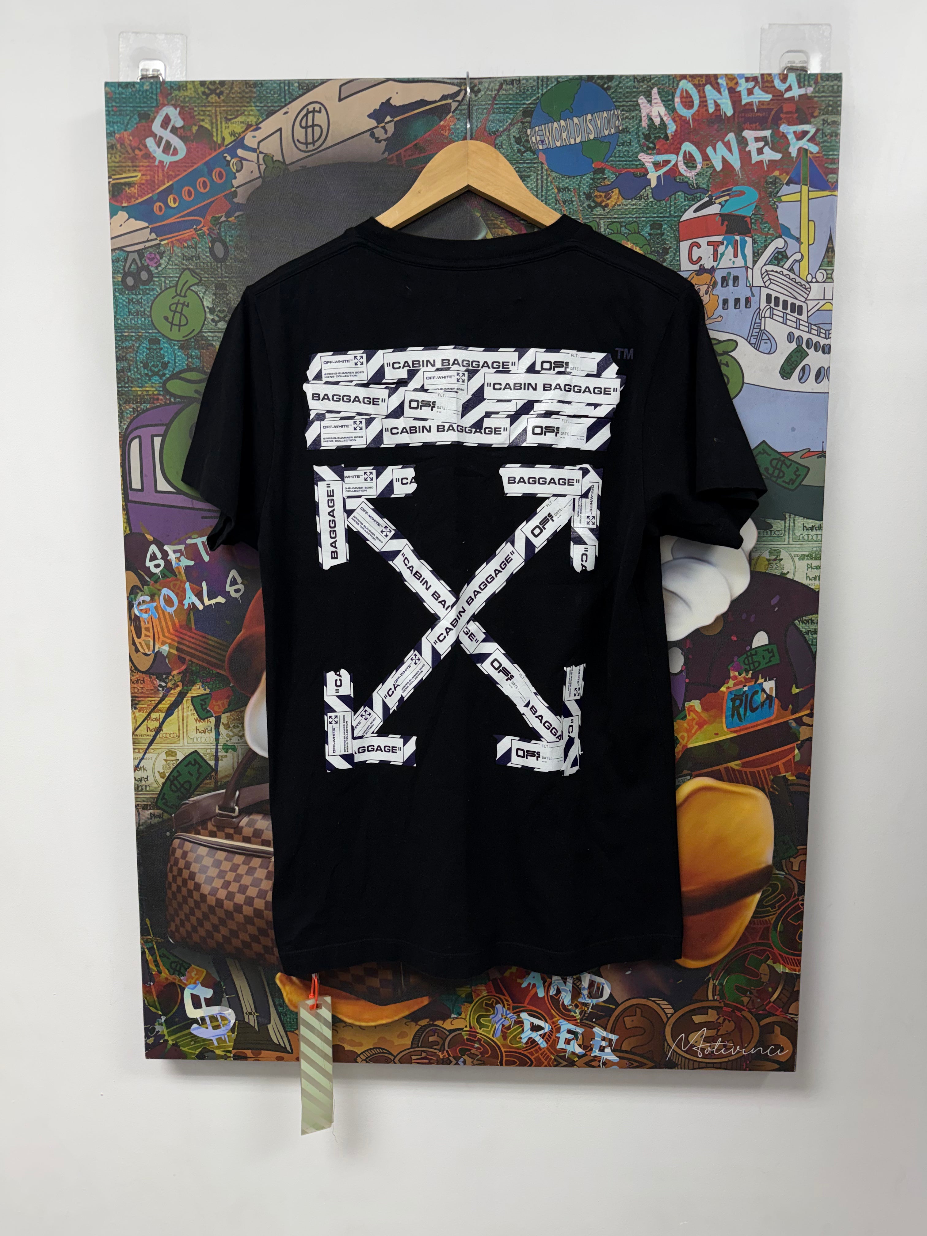 Off-White Black White Navy Cabin Baggage Tape Tee